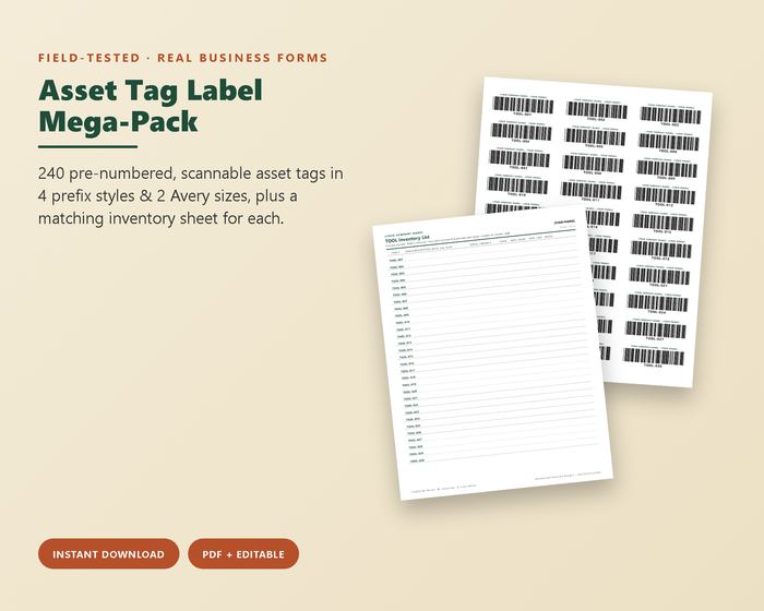 Asset Tag Barcode Labels sheet