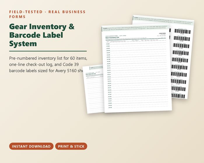 Equipment Checkout Log pages
