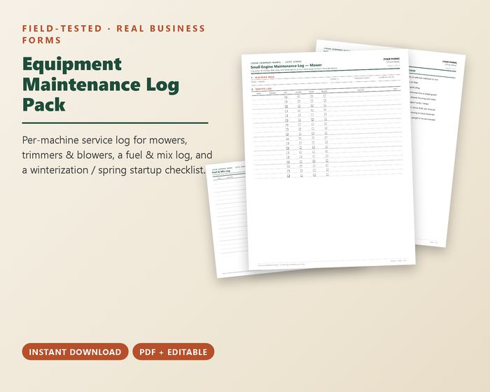 Equipment Maintenance Log Pack pages